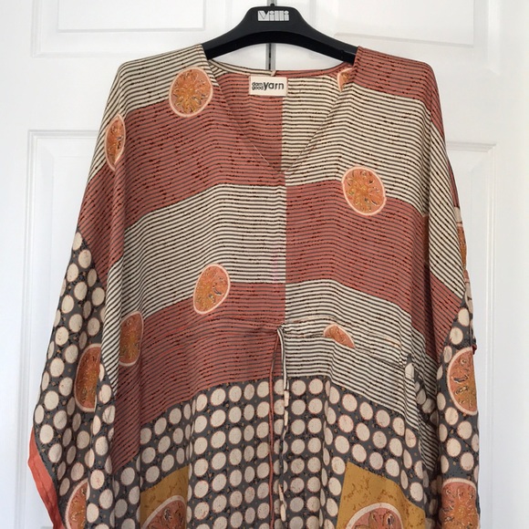 Aanya Short Recycled Kaftan Dress, orange/gray - Picture 3 of 9